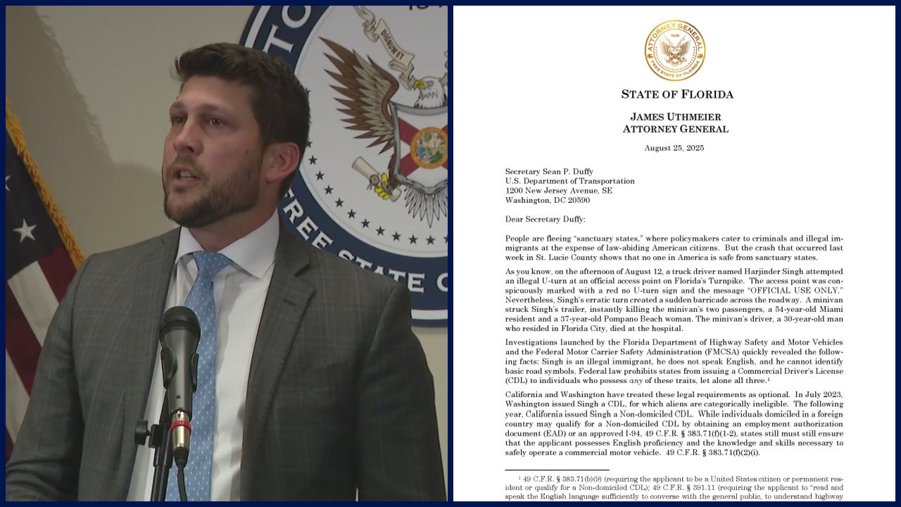 Florida AG seeks immigration crackdown on California, Washington trucker licenses after deadly crash