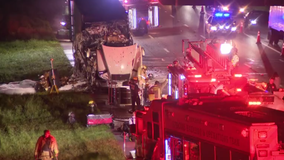 Photos: Semi-truck filled with packages burns on I-4