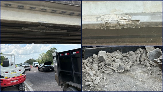 Dump truck slams into I-95 bridge, drives away after sending debris onto cars: FHP
