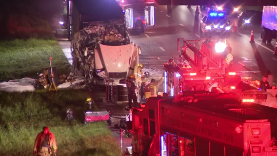 Photos: Semi-truck filled with packages burns on I-4
