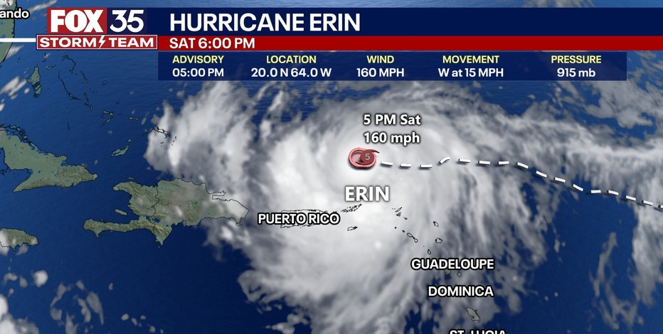 Hurricane Erin rapidly intensifies into dangerous Category 5 storm, unleashing 160 mph winds in its path