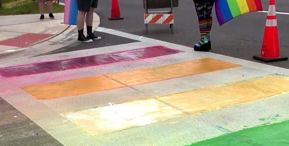 Rainbow crosswalk in downtown Orlando, near Pulse, again painted