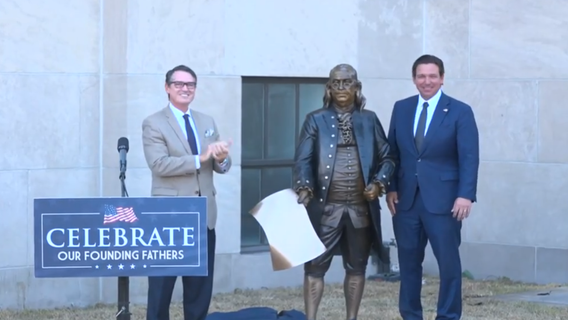Florida Gov. DeSantis, Lt. Gov. Collins unveil Benjamin Franklin statue in Apalachicola