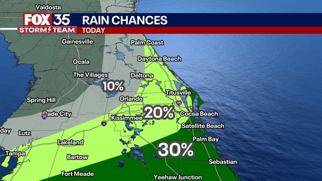 Orlando weather: Pleasant day with slight rain chances, lower humidity levels and temps in 80s