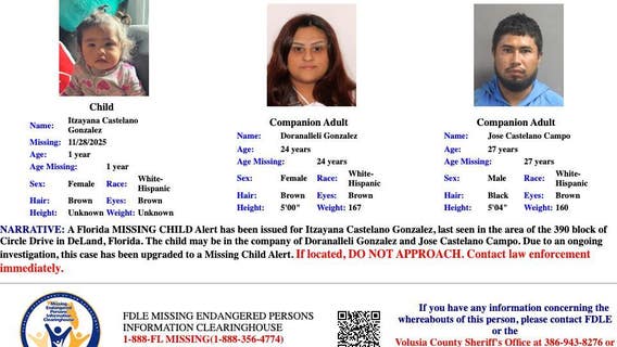 Missing Child Alert issued for missing 1-year-old girl in Volusia County; parents sought