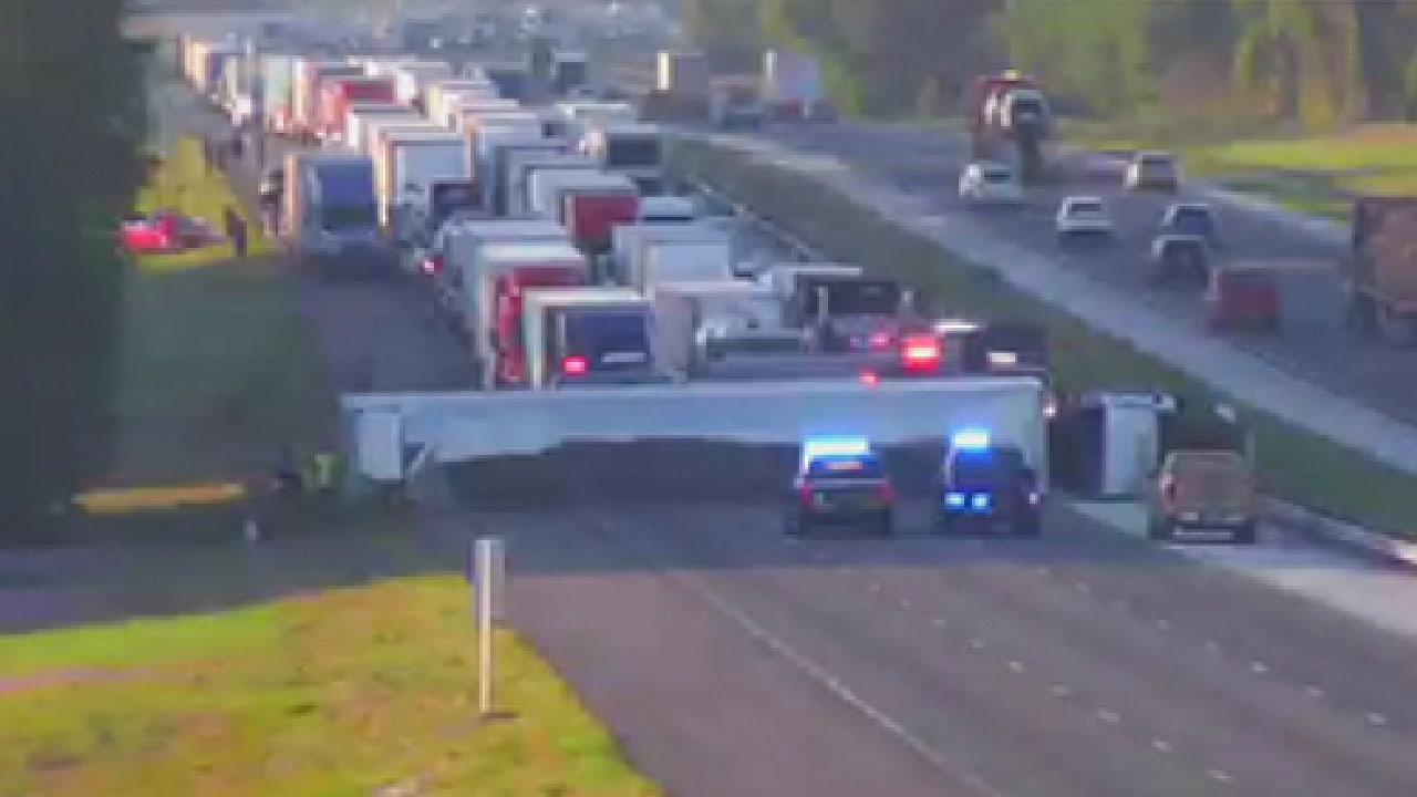 Overturned tractor-trailer shuts down northbound I-75 in Sumter County, FHP says