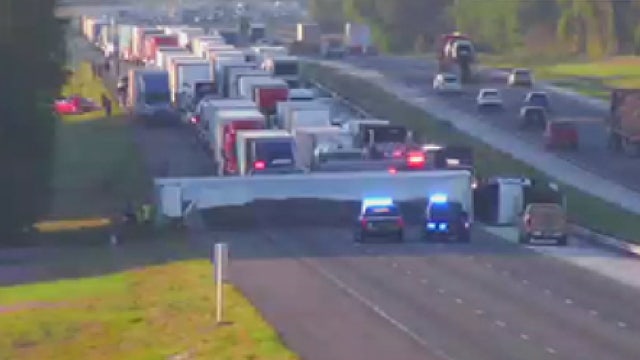 Overturned tractor-trailer shuts down northbound I-75 in Sumter County, FHP says