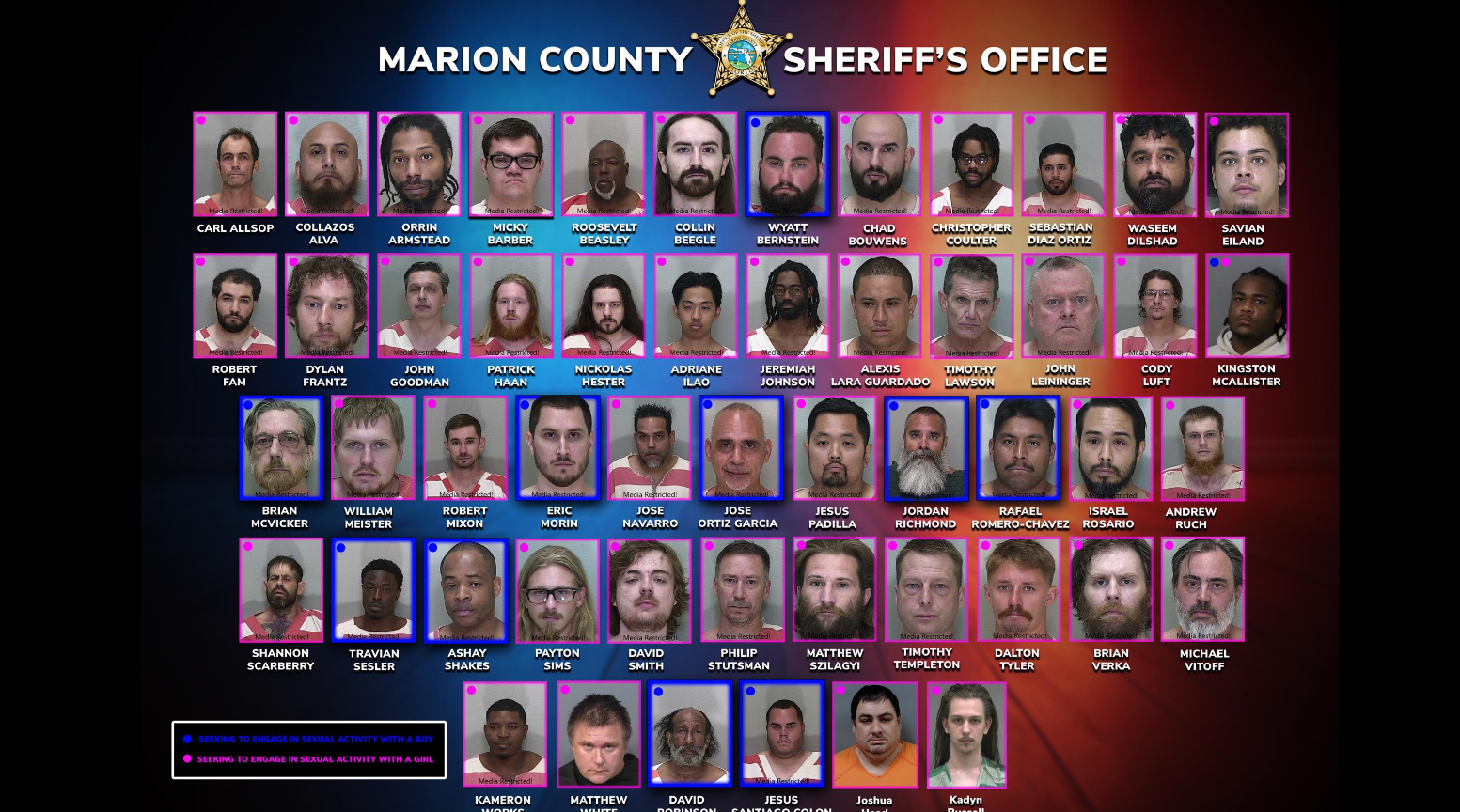58 arrested in Marion County 5-day child predator sex sting, sheriff says