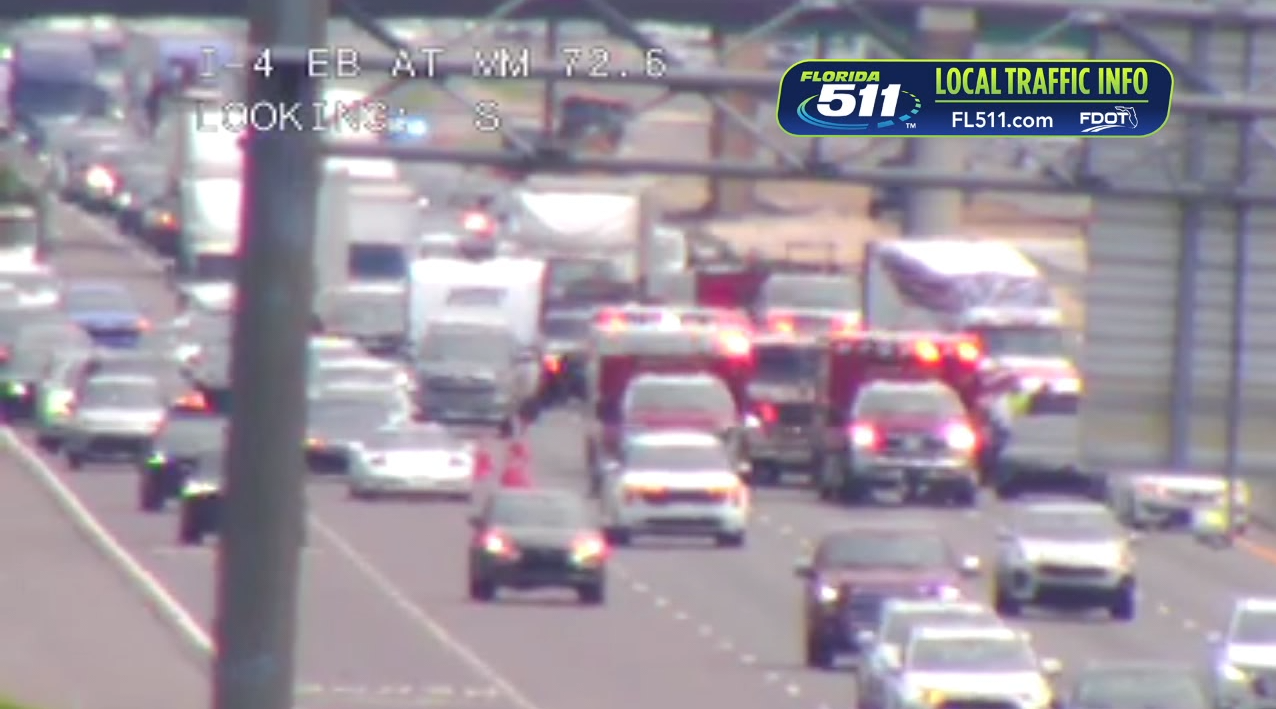 I-4 eastbound crash: 3 lanes blocked in Orange County near Beachline Expressway, FHP reports