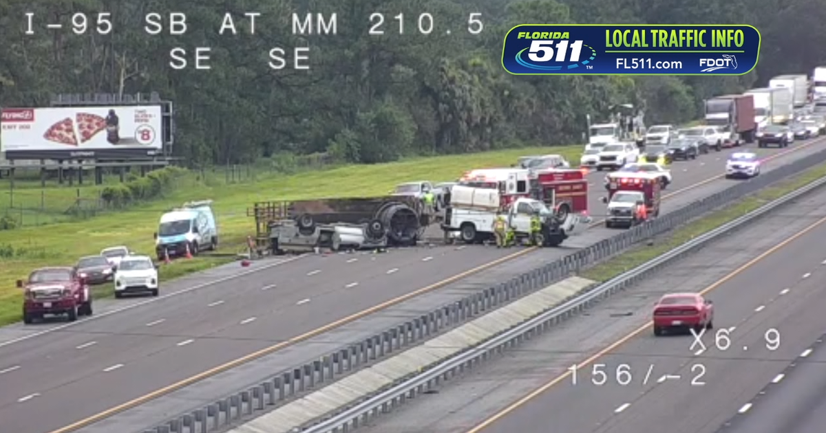 Overturned truck and trailer shuts down I-95 northbound in Brevard County