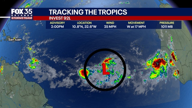 National Hurricane Center tracking Invest 92L in the Atlantic