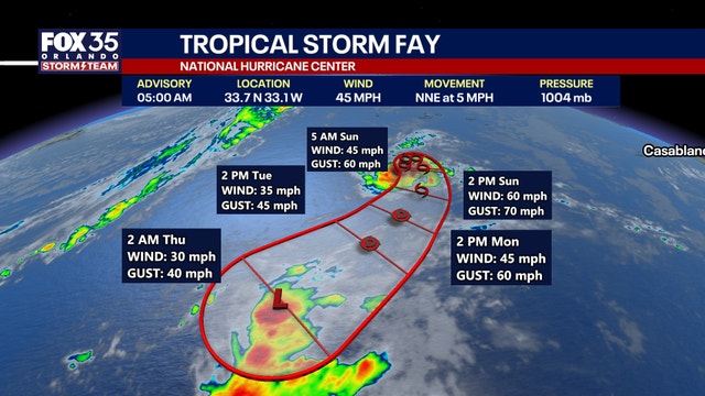 Tropical Storm Fay forms in the North Atlantic Ocean, NHC says