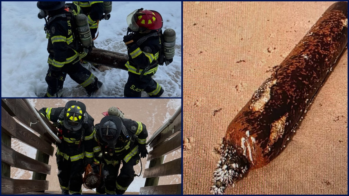Photos: Mysterious canister washes ashore Florida beach during powerful nor’easter