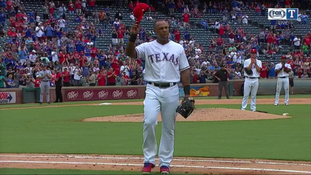 Jun 27, 2018: Texas Rangers third baseman Adrian Beltre #29 drops to a knee  on a swing during an MLB game between the San Diego Padres and the Texas  Rangers at Globe