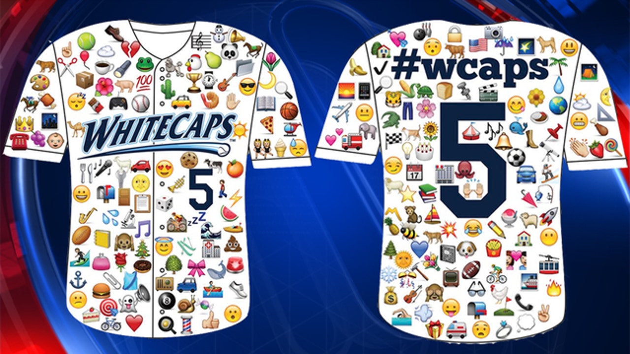 Minor league baseball team wearing jersey covered in emojis