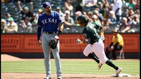 Davis, Olson homer as A's beat Rangers 8-6
