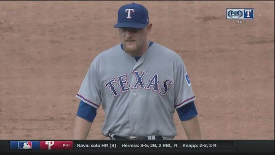 Worth the wait: Bibens-Dirkx pitches Rangers past Yanks 8-1