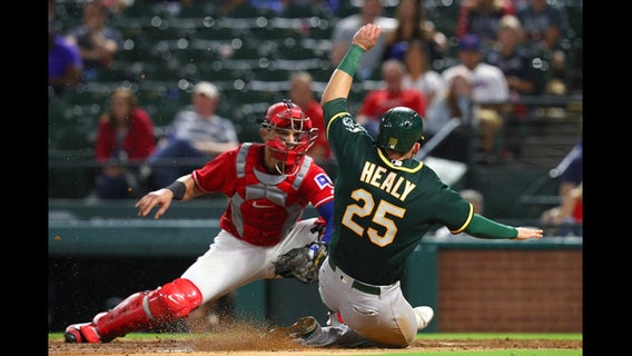 Healy, Manaea lead A's past slumping Rangers 4-1