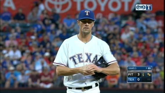Hamels' 12-game win streak ends as Pirates top Rangers 9-1