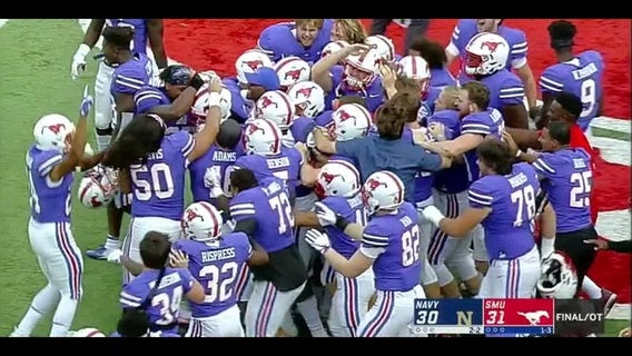 SMU goes for win in OT, tops Navy 31-30 on 2-point pass