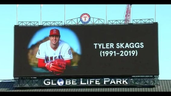 Grieving Angels beat Rangers 9-4 day after death of Skaggs
