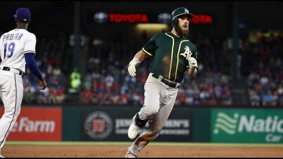 A's finish off sweep of Rangers 7-6
