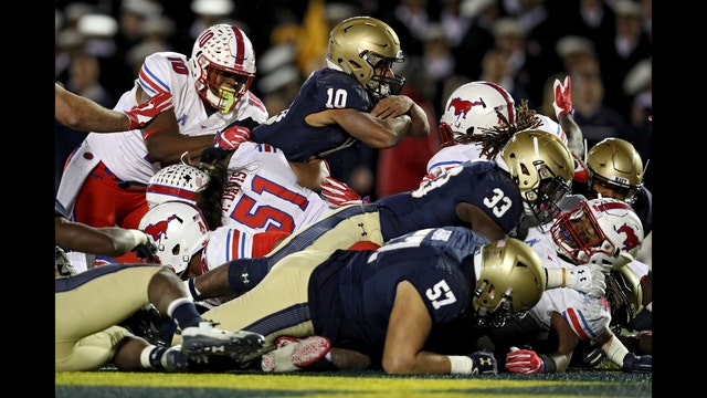 Perry's huge day leads Navy past SMU 43-40