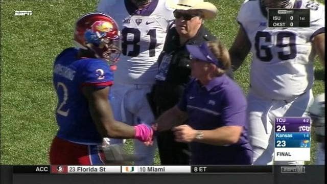 TCU hangs on to defeat Kansas 24-23