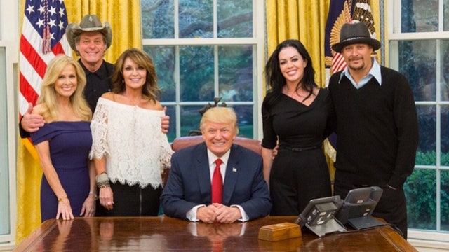President Trump welcomes Sarah Palin, Ted Nugent, Kid Rock to White House