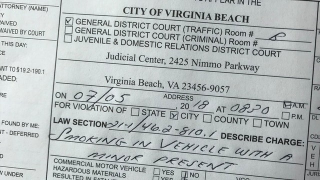 Driver in Virginia receives $100 ticket for smoking in vehicle with child inside