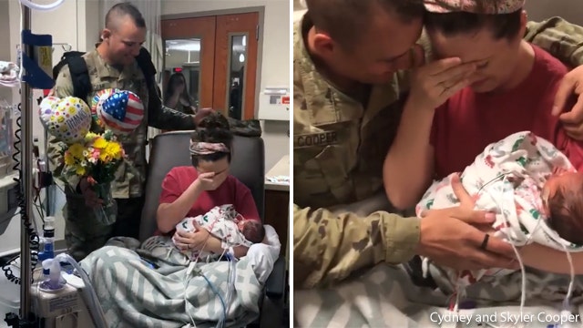 Soldier surprises wife at hospital after birth of twins