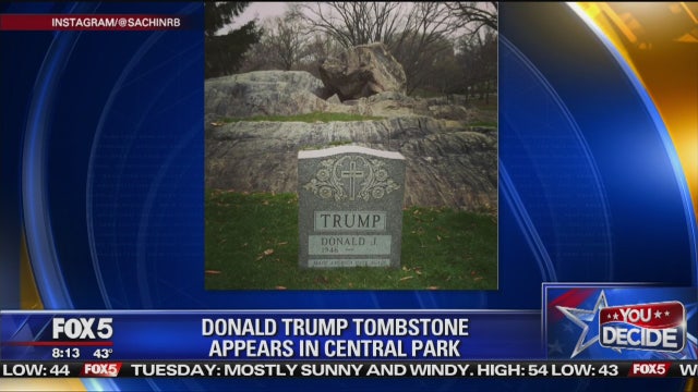 Donald Trump tombstone erected in Central Park