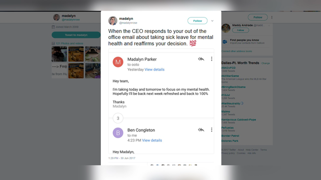 Woman gets unexpected response to request for mental health days