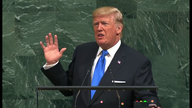 President Trump threatens to "totally destroy" N. Korea, calls leader "Rocket Man"