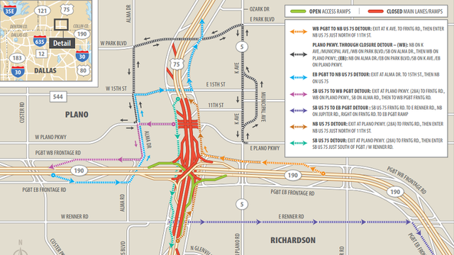 Parts of Central Expressway closed in Plano this weekend