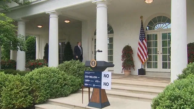 Trump stalks out on Democrats, demands end of investigations