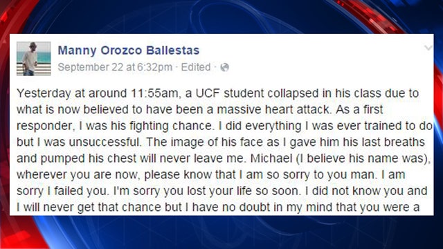 First responder writes heartfelt post after being unable to save UCF student