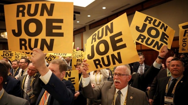 'Run Joe Run' signs greet Biden at firefighters' speech