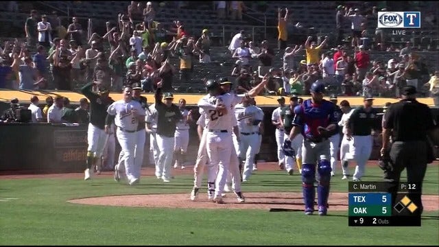 Pinder's two-out single in 9th lifts A's past Rangers 6-5