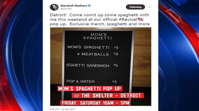 Eminem announces 'mom's spaghetti' pop-up at the Shelter