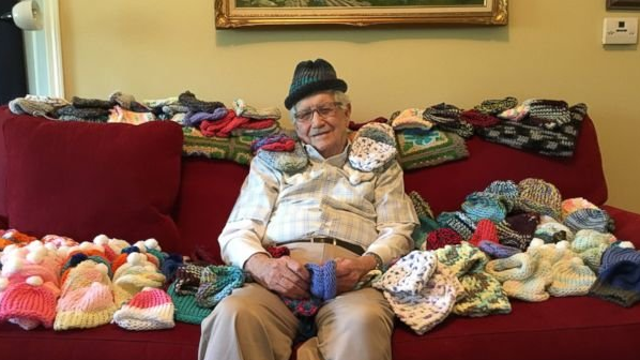 86-year-old man with cancer teaches himself to knit, helps deliver 300 hats to preemies