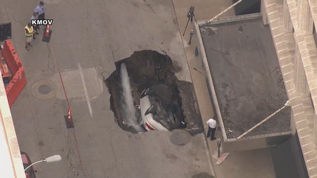 Sinkhole swallows car in St. Louis, Missouri
