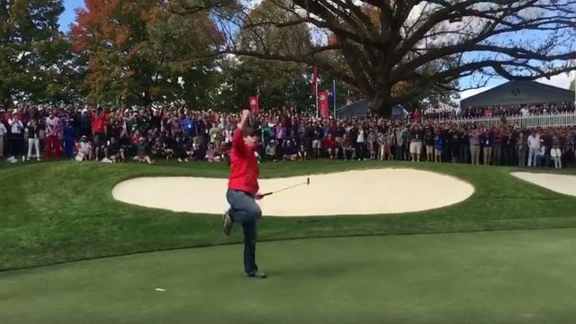 Heckler nails 12-foot putt at Ryder Cup practice round