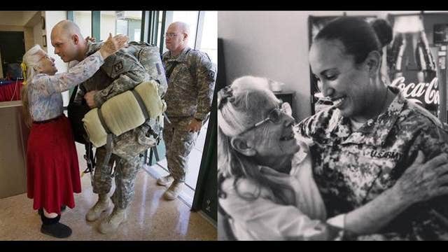 Volunteer hugged 500,000 war-bound troops