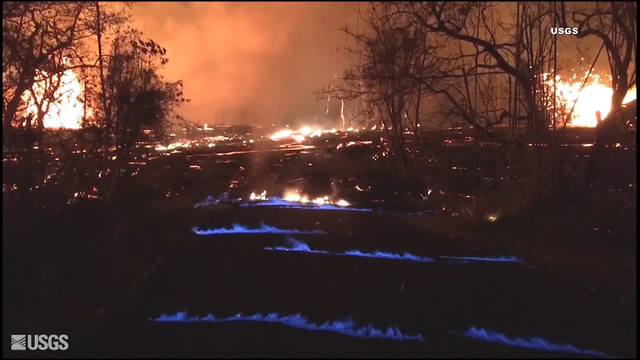 'Eerie' blue flames burn in cracks caused by Hawaii volcano