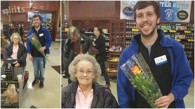 Kroger cashier buys rose for 90-year-old shopper