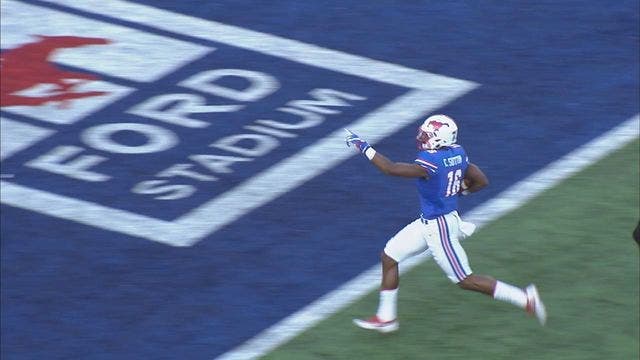 Hicks-Sutton combo helps SMU beat UNT 54-32