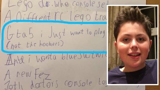 Little boy's Christmas List: Grand Theft Auto V, without the hookers