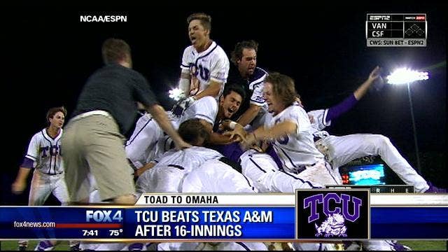 TCU back to CWS, beats Texas A&M 5-4 in 16 innings