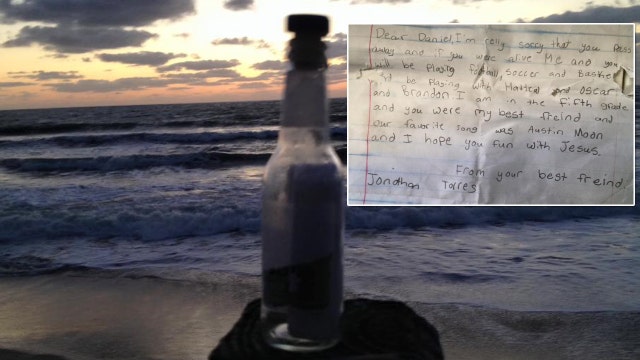 Florida man finds message in a bottle about young lost friend